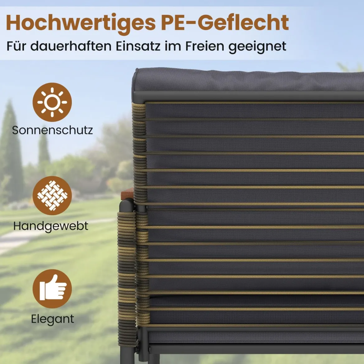 Rattan Gartenmöbel Set inkl. 2 Stühle mit Kissen & Hocker & Tisch Gartengarnitur Sitzgruppe Grau