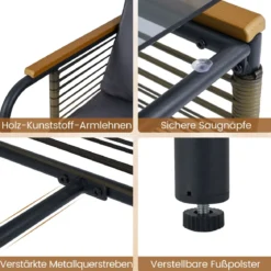 Rattan Gartenmöbel Set inkl. 2 Stühle mit Kissen & Hocker & Tisch Gartengarnitur Sitzgruppe Grau