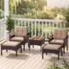 Rattan Gartenmöbel Set inkl. 2 Stühle mit Hocker & Tisch & Kissen Akazienholz Balkonset Beige