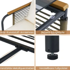 Rattan Gartenmöbel Set inkl. 2 Stühle mit Kissen & Hocker & Tisch Gartengarnitur Sitzgruppe Beige