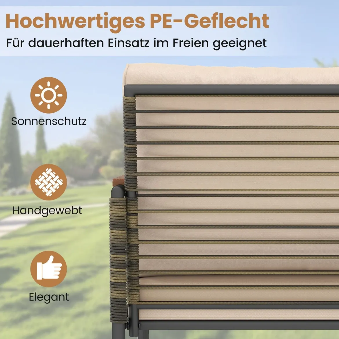 Rattan Gartenmöbel Set inkl. 2 Stühle mit Kissen & Hocker & Tisch Gartengarnitur Sitzgruppe Beige