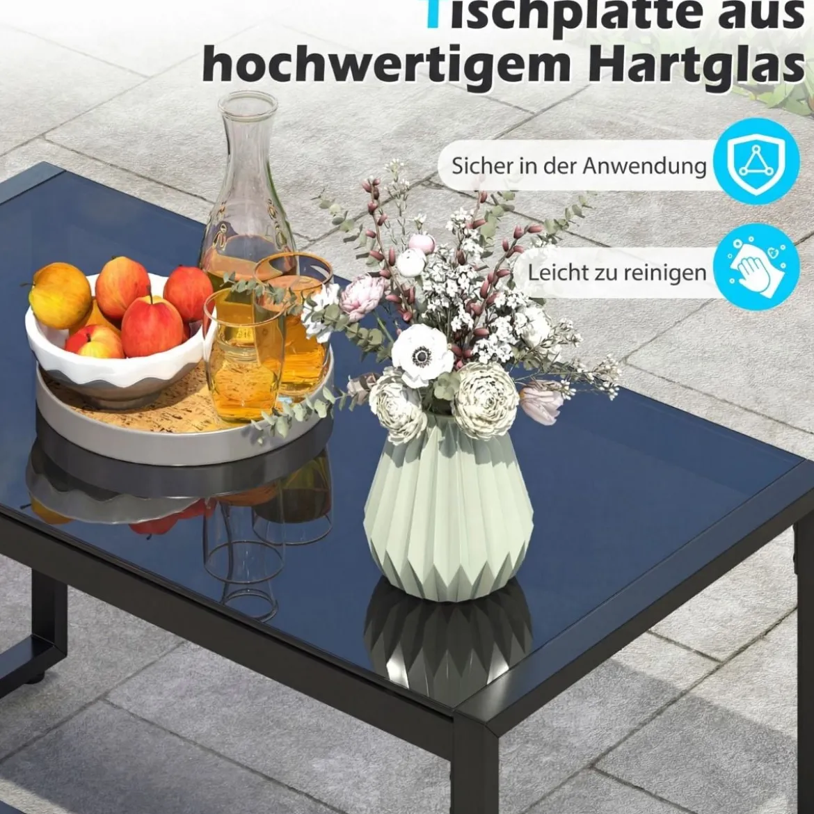 Rattan Gartenmöbel Set mit 2 Sessel & Bank & Tisch & Sitzkissen Outdoor Lounge Möbel Grau