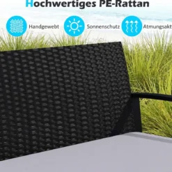 Rattan Gartenmöbel Set mit 2 Sessel & Bank & Tisch & Sitzkissen Outdoor Lounge Möbel Grau