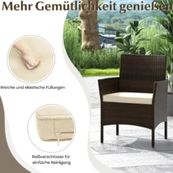 Rattan Gartenmöbel Set Sitzgruppe mit 2 Sessel & Bank & Tisch & Sitzkissen Sitzgarnitur Braun