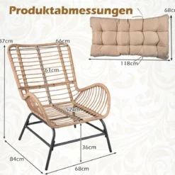 Rattan Gartenstuhl mit Dickem Kissen Rattanstuhl bis 150 kg Belastbar Gartensessel Khaki
