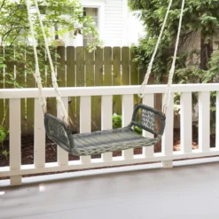 Rattan Hängesessel mit 2 Hanfseilen Wetterfester Hängestuhl Belastbar bis 180kg Schaukelsitz