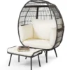 Rattan Korbsessel mit Hocker Übergroßer Gartensessel mit Kissen XXL Rattansessel