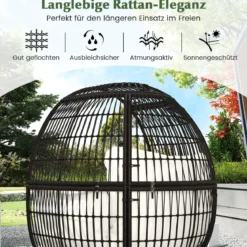 Rattan Korbsessel mit Hocker Übergroßer Gartensessel mit Kissen XXL Rattansessel