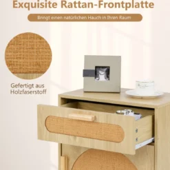 Rattan Nachttisch mit Schublade & Schrank Nachtschrank im Boho-Stil Beistelltisch Sofatisch