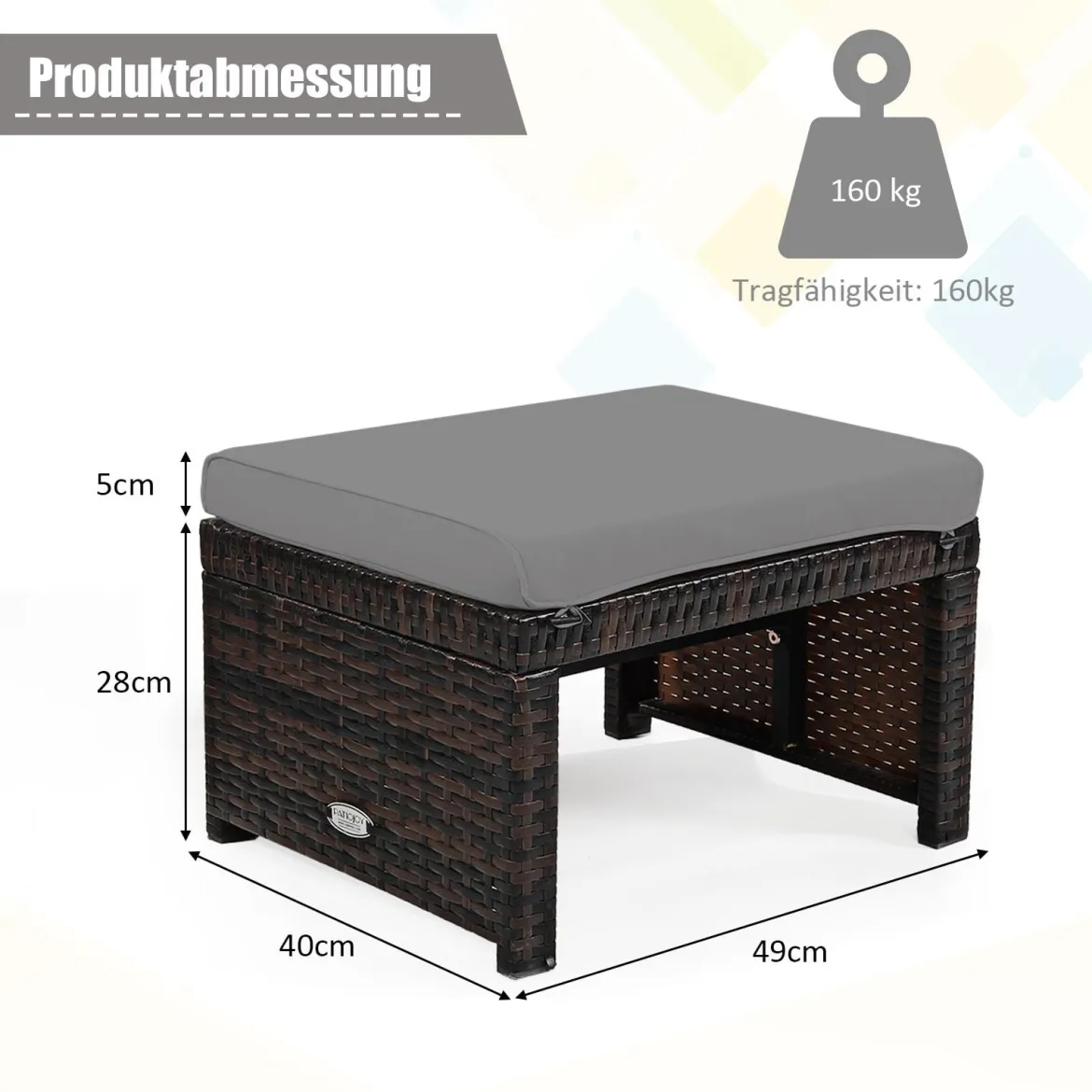 2 Rattan Ottomanen Outdoor Ottomane PE Rattansitz mit kissen 49 x 40 x 33 cm Grau
