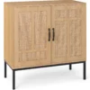 Rattan Sideboard mit 3-Fach Verstellbarem Regal & 2 Türen Boho Buffet Akzentschrank Natur
