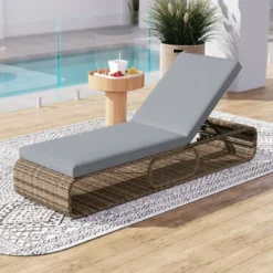 Rattan Sonnenliege mit Auflage & Verstellbarer Rückenlehne Wetterfeste Balkonliege Beige/Grau/Kahki