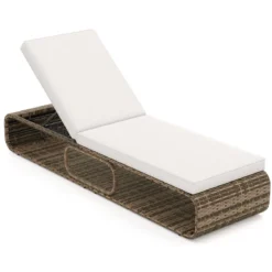 Rattan Sonnenliege mit Auflage & Verstellbarer Rückenlehne Wetterfeste Balkonliege Beige/Grau/Kahki