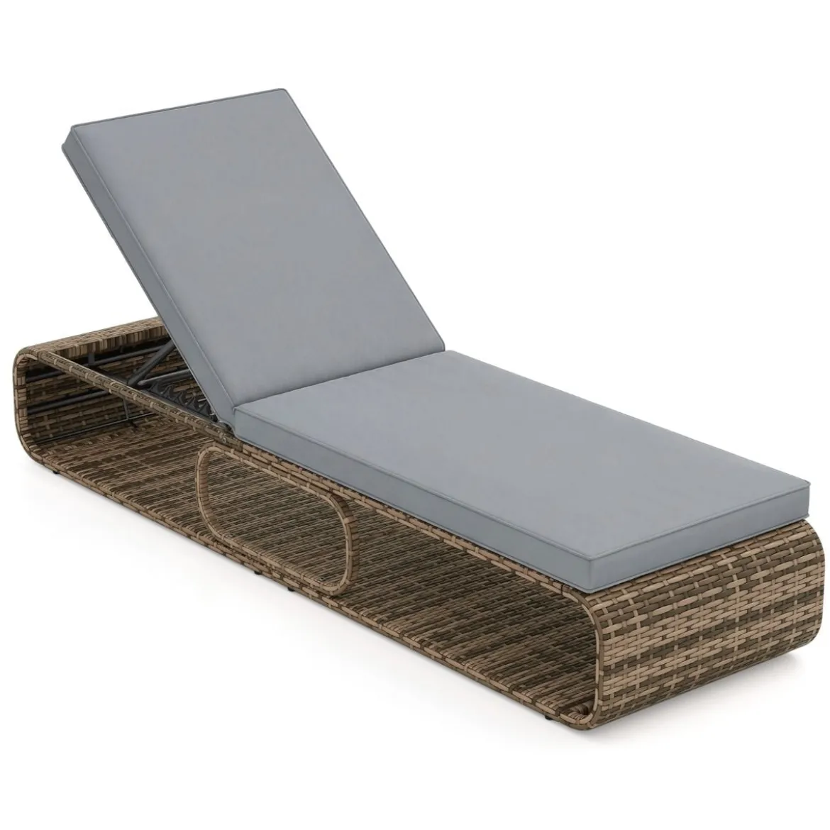 Rattan Sonnenliege mit Auflage & Verstellbarer Rückenlehne Wetterfeste Balkonliege Beige/Grau/Kahki