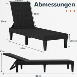 Rattan Sonnenliege mit Verstellbarer Rückenlehne bis 150 kg Belastbar Wetterfeste Gartenliege