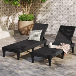 Rattan Sonnenliege mit Verstellbarer Rückenlehne bis 150 kg Belastbar Wetterfeste Gartenliege