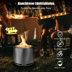 Rauchfreie Feuerstelle Lagerfeuerofen aus 304 Edelstahl 47 x 47 x 36 cm Silber