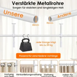 Raumteiler Gardinenstange Verstellbare Raumtrennende Vorhangstange 120-314cm(H) 73-360cm(B) Weiß