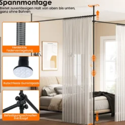 Raumteiler Gardinenstange Verstellbare Raumtrennende Vorhangstange 120-314cm(H) 73-360cm(B) Schwarz