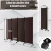 Raumteiler mit 4 Paneelen auf Rädern 173 cm Hoher Rollbarer Sichtschutz Braun