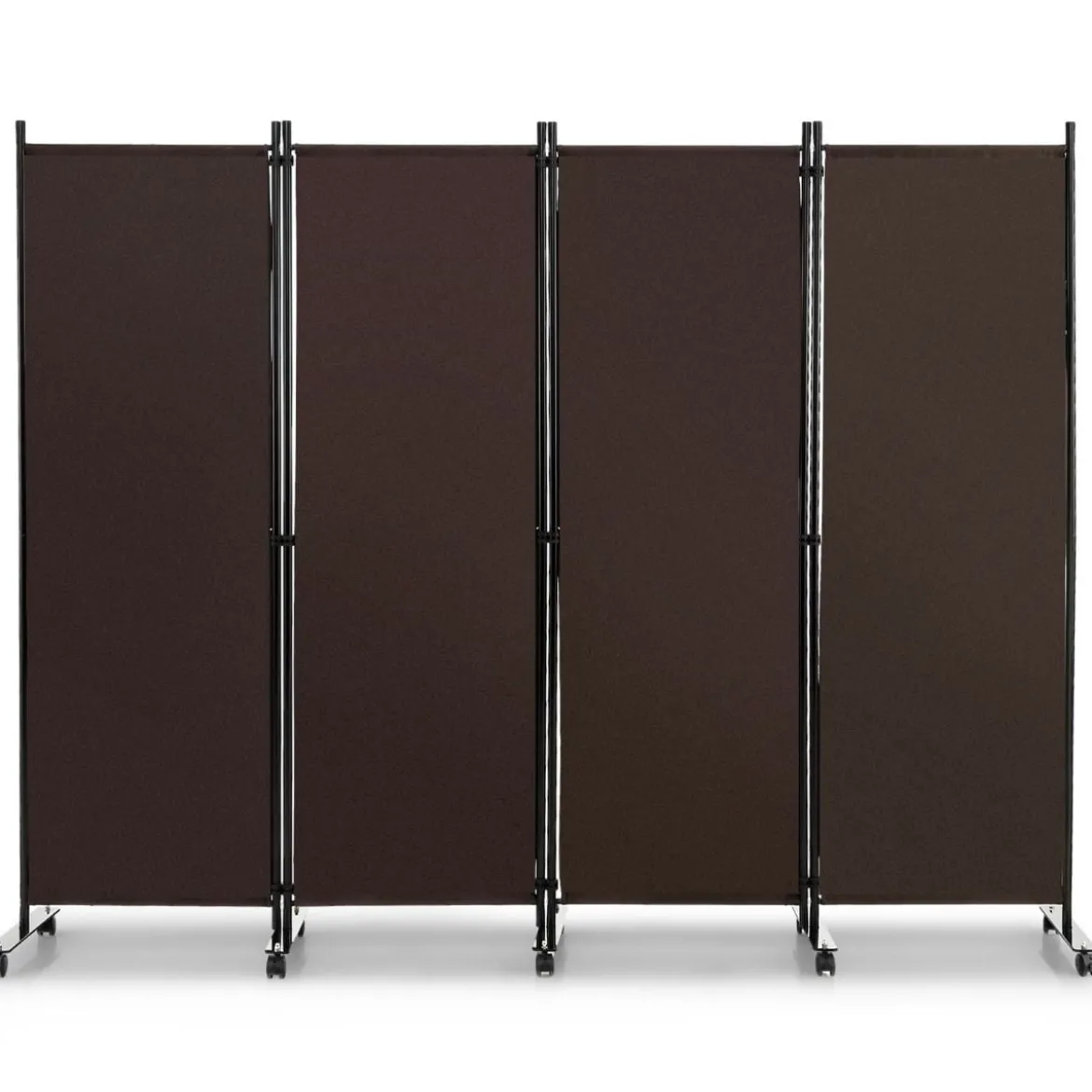 Raumteiler mit 4 Paneelen auf Rädern 173 cm Hoher Rollbarer Sichtschutz Braun