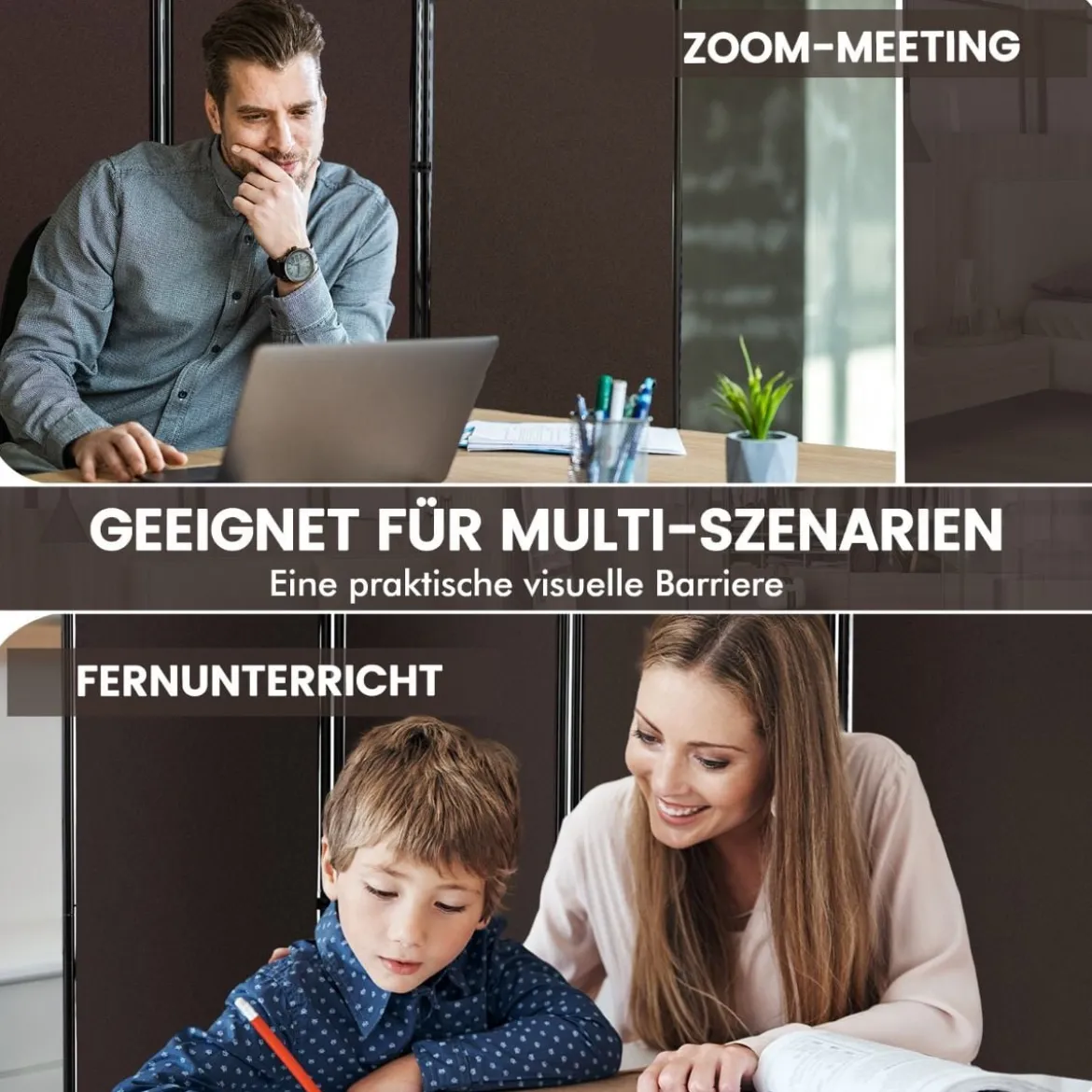 Raumteiler mit 4 Paneelen auf Rädern 173 cm Hoher Rollbarer Sichtschutz Braun
