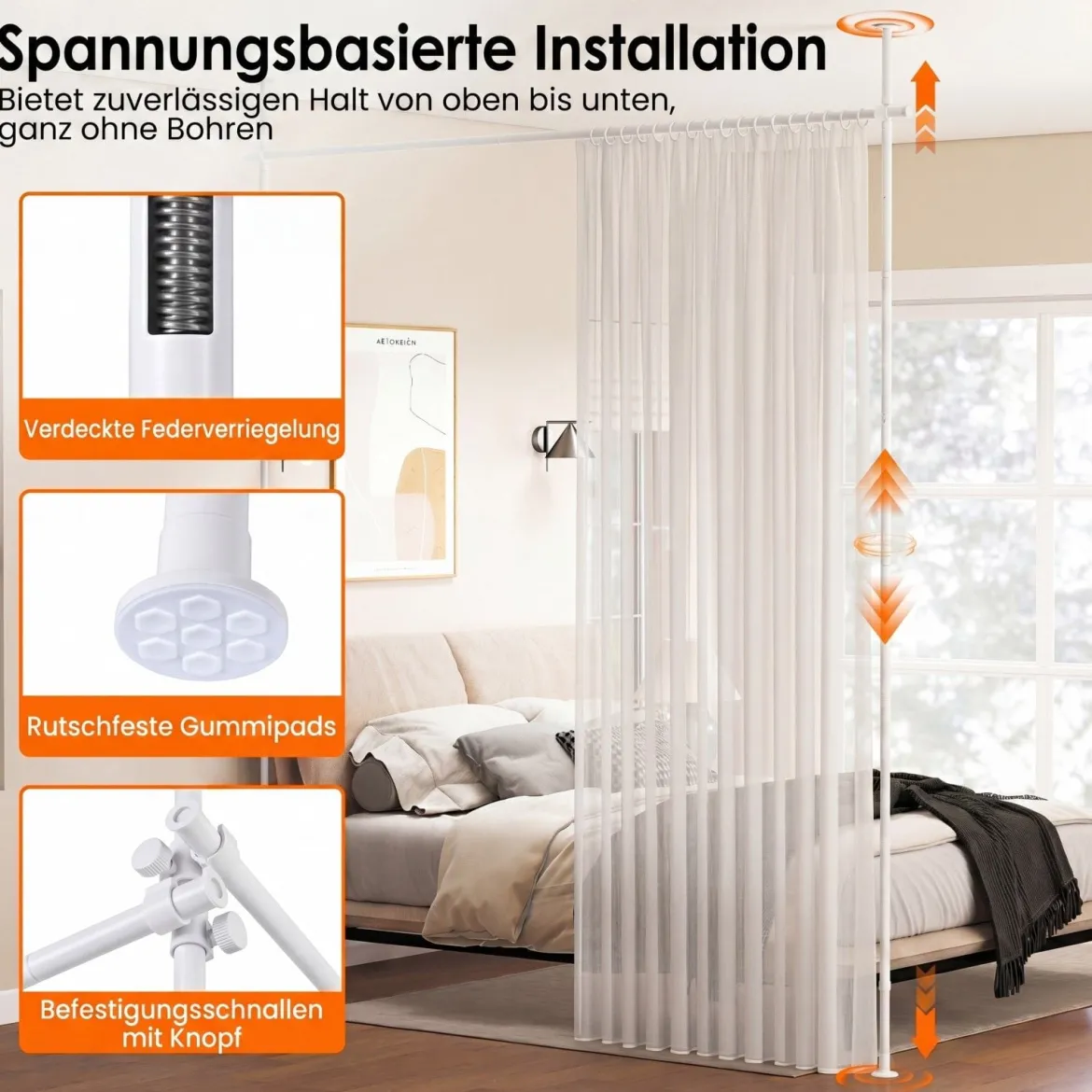 Raumteiler Paraventgestell Gardinenstange ohne Bohren 120–314 cm (H) 73–183 cm (B) Weiß
