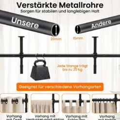 Raumteiler Paraventgestell Gardinenstange ohne Bohren 120–314 cm (H) 73–183 cm (B) Schwarz