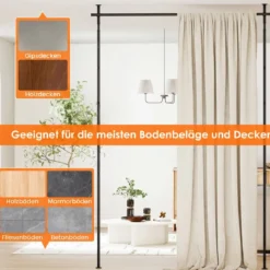 Raumteiler Paraventgestell Gardinenstange ohne Bohren 120–314 cm (H) 73–183 cm (B) Schwarz