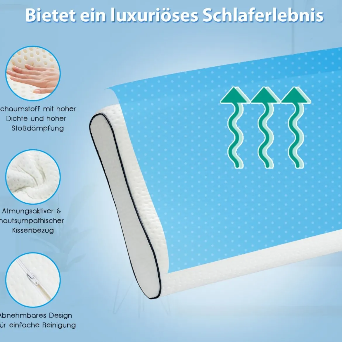 Rückstellschaum-Kopfkissen ergonomisches Stützkissen 56 x 35,5 x 10/13 cm Weiß