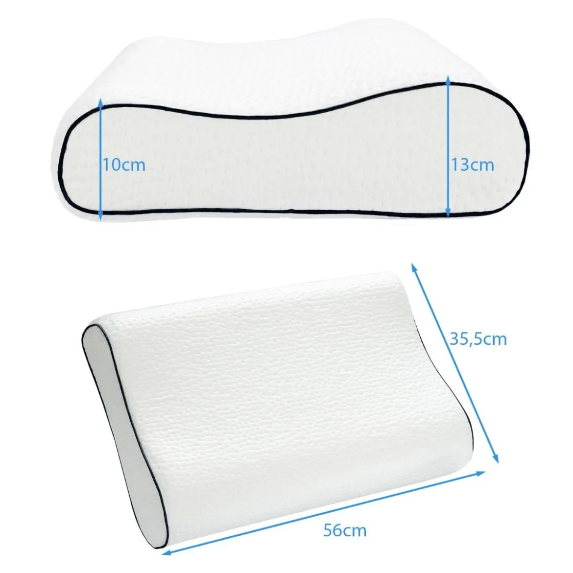 Rückstellschaum-Kopfkissen ergonomisches Stützkissen 56 x 35,5 x 10/13 cm Weiß