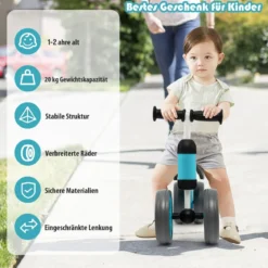 4 Räder Kinder Laufrad Balance Fahrrad ohne Pedal für Kinder von 1-2 Jahre Blau