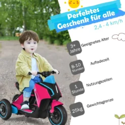 3-rädriger Kids Motorroller mit Lichtern Elektromotorrad 80,5 x 41 x 51,5 cm Rosa + Schwarz + Blau