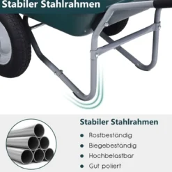 2-rädrige Schubkarre für den Garten Schwerlast-Schublade 145 x 65 x 65 cm Grün