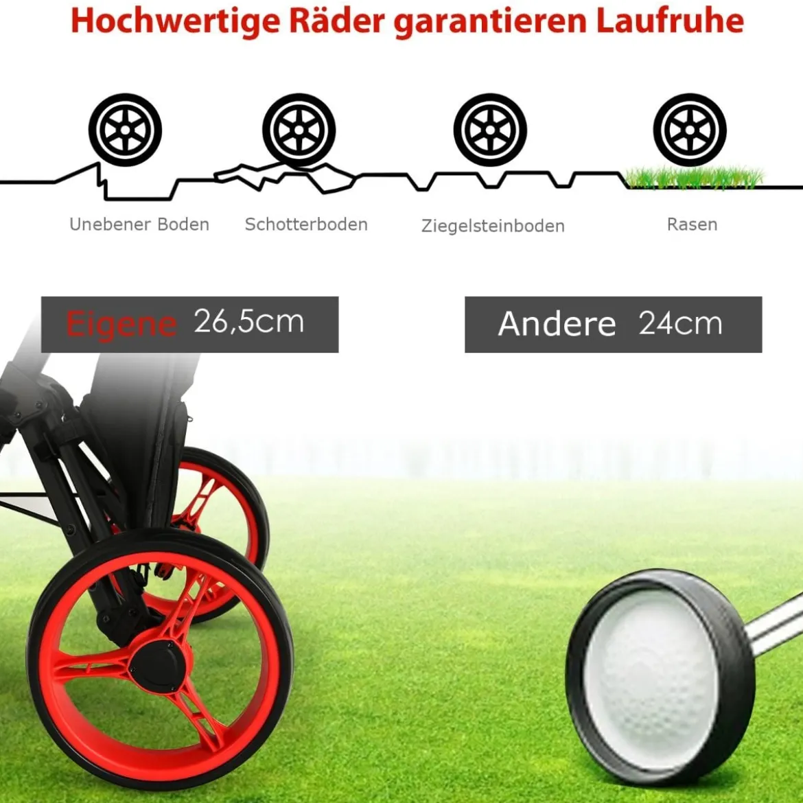 3-rädriges Golfkart verstellbares leichtes Golfkart 129,5 x 75 x 101,5-119,5 cm Rot + Schwarz
