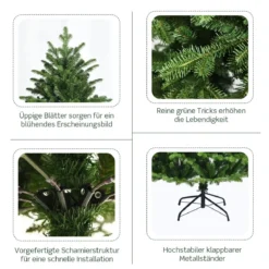 Realistischer Künstlicher Weihnachtsbaum mit 1808 PE & PVC Zweigen und Metallständer 180 cm