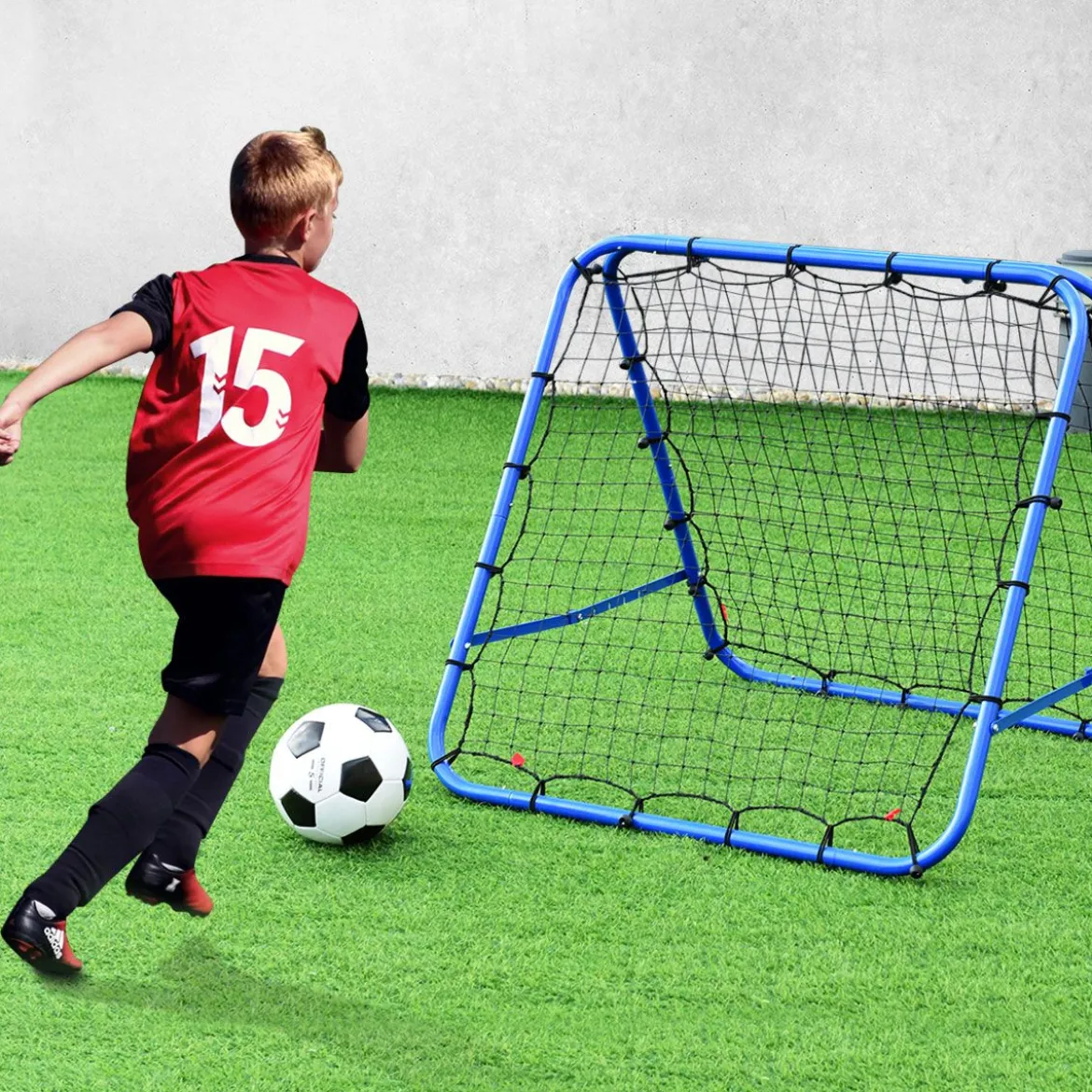 Rebounder für Fußball mit Verstellbaren Winkeln Doppelseitiges Fußballnetz Rückprallwand 100 x 100 cm
