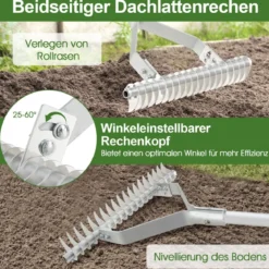 Rechen Gartenrechen Aluminium 50 x 178 cm Rasenrechen mit verstellbaren 19 Zinken