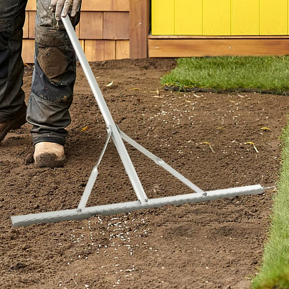 Rechen Gartenrechen aus Aluminium mit 91 cm breitem Rechenkopf 91 x 10 x 174 cm Silber