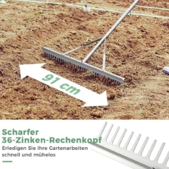 Rechen Gartenrechen aus Aluminium mit 91 cm breitem Rechenkopf 91 x 10 x 174 cm Silber