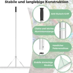 Rechen Gartenrechen aus Aluminium mit 91 cm breitem Rechenkopf 91 x 10 x 174 cm Silber