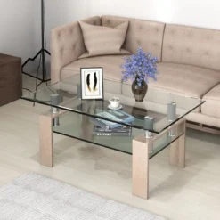 Rechteckiger Couchtisch aus Glas moderner Couchtisch Glastisch 99,5 x 59,5 x 44,5 cm Natur