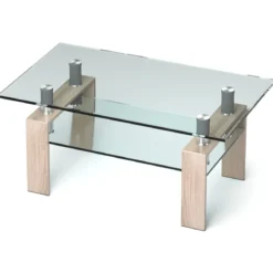 Rechteckiger Couchtisch aus Glas moderner Couchtisch Glastisch 99,5 x 59,5 x 44,5 cm Natur
