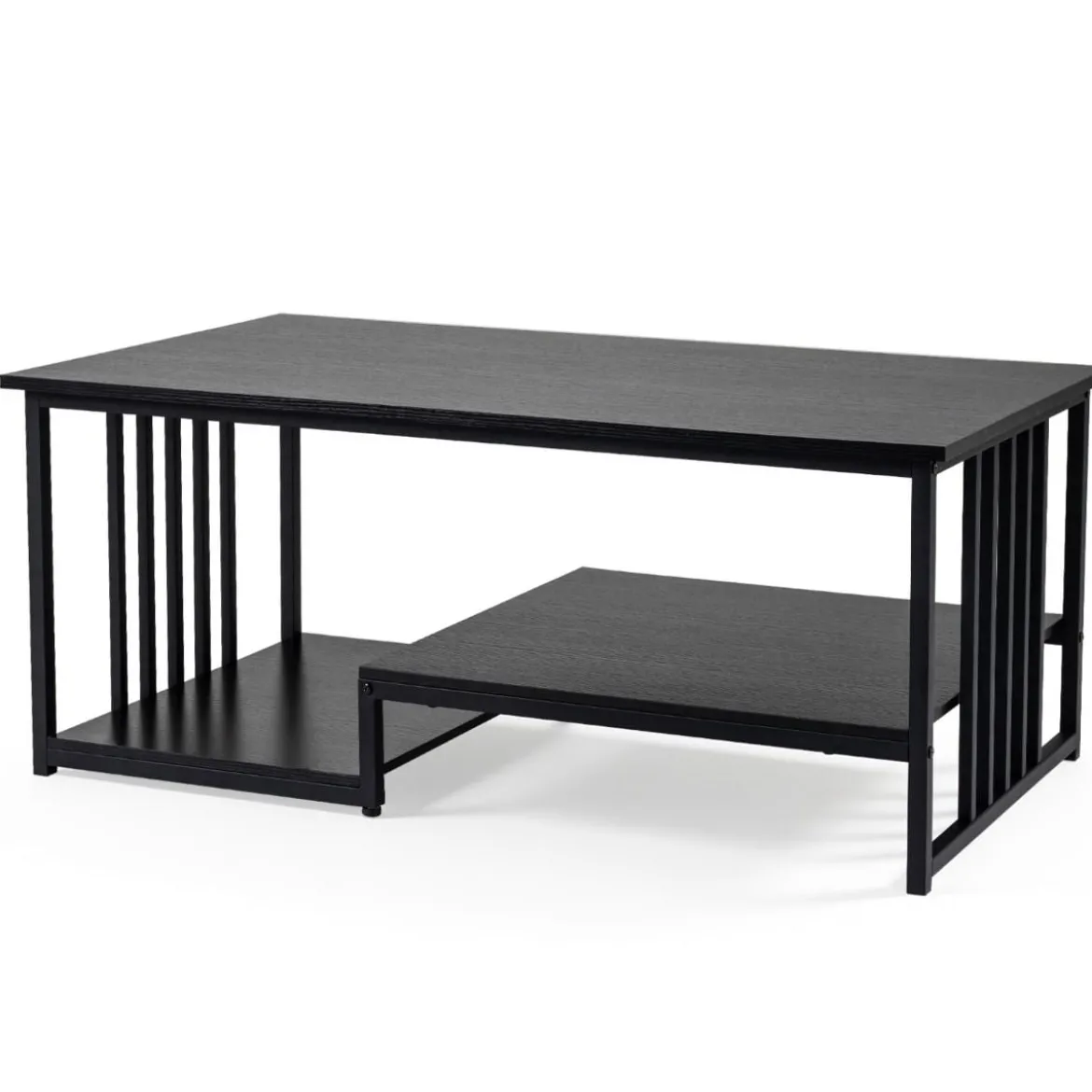 Rechteckiger Couchtisch mit 2 Ablageflächen & Robustem Metallgestell Moderner Akzenttisch Schwarz