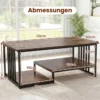 Rechteckiger Couchtisch mit 2 Ablageflächen & Robustem Metallgestell Moderner Akzenttisch Rustikal Braun