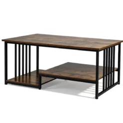 Rechteckiger Couchtisch mit 2 Ablageflächen & Robustem Metallgestell Moderner Akzenttisch Rustikal Braun