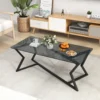Rechteckiger Couchtisch mit Gehärteter Glasplatte & Geometrischem Metallgestell Moderner Glastisch