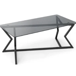 Rechteckiger Couchtisch mit Gehärteter Glasplatte & Geometrischem Metallgestell Moderner Glastisch