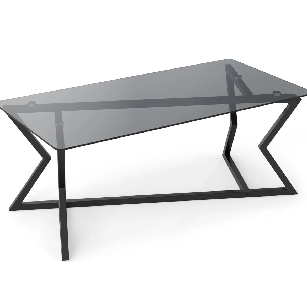 Rechteckiger Couchtisch mit Gehärteter Glasplatte & Geometrischem Metallgestell Moderner Glastisch