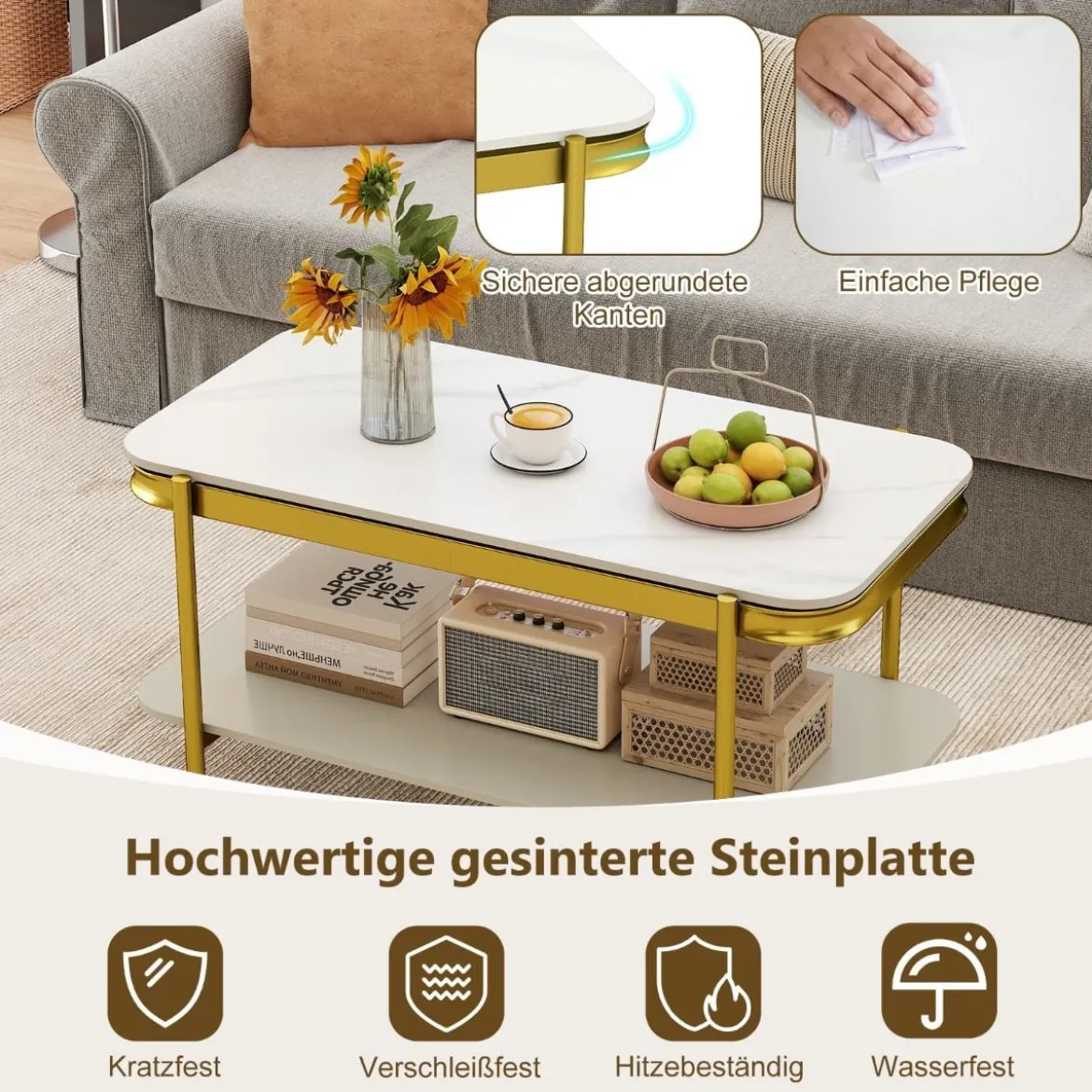 Rechteckiger Couchtisch Moderner Sofatisch Cocktailtisch Kaffeetisch Akzenttisch Weiß